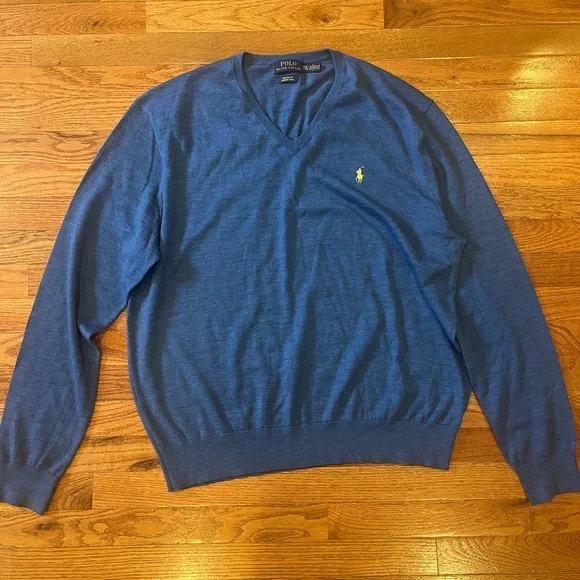 Polo by Ralph Lauren Men's Classic Blue V-Neck Sweater - Picture 2 of 3